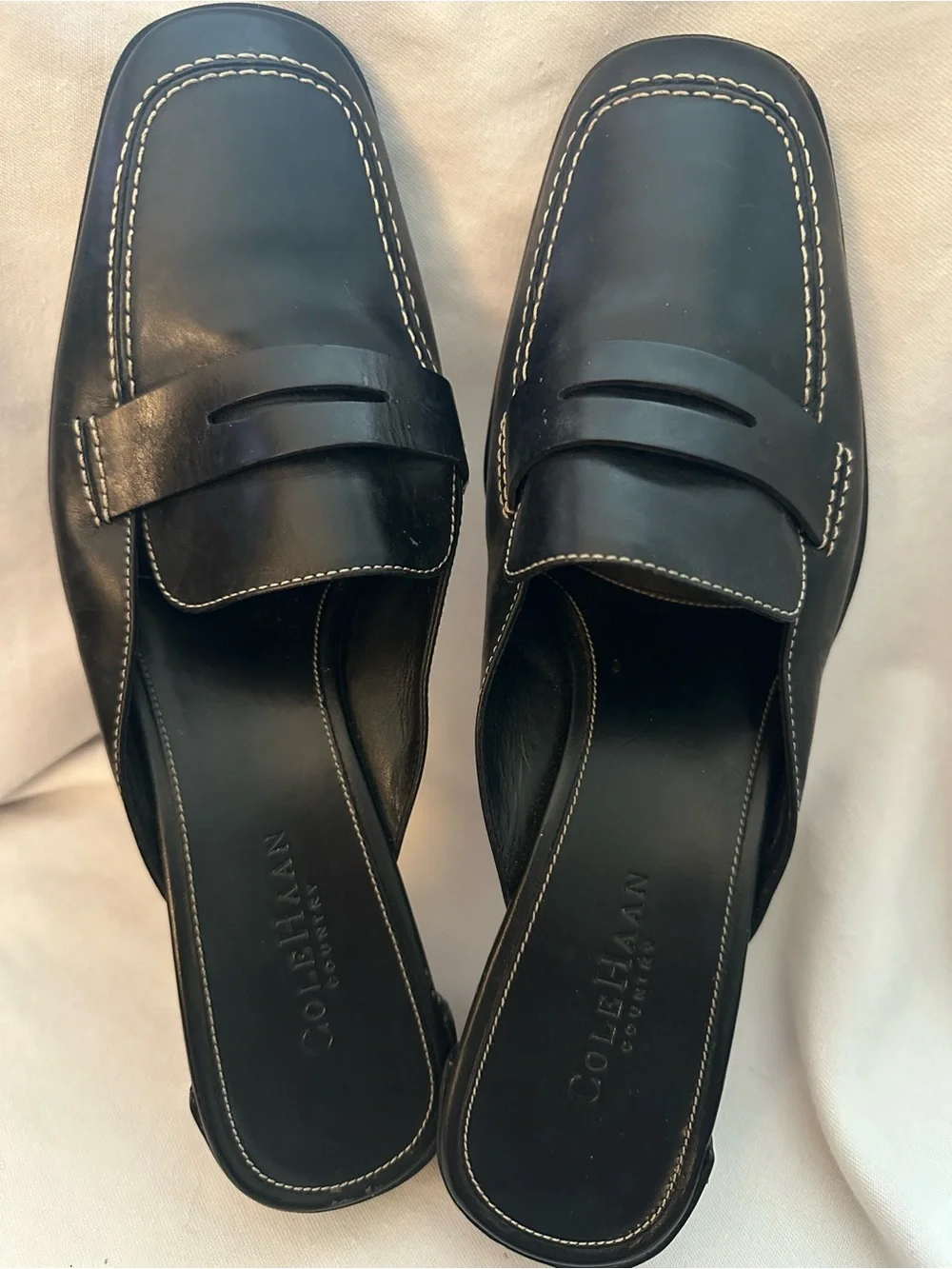 Cole Haan Country Women’s 10B Black Leather Penny Loafer Mule Block Heel Shoes